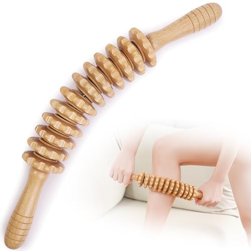 Image of Wood Massage Roller Muscle Roller Cellulite Massage Tool Fascia Blaster Lymphatic Drainage Massager Wood Therapy Massage Tools for Deep Tissue Muscle Relief Recovery(12-Wheel)