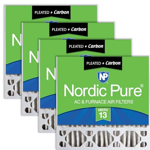 Image of Nordic Pure 20x20x5 Pleated MERV 13 Plus Carbon Air Filters 4 Pack | Actual Size: 19 5 /8 x 19 7 /8 x 4 3 /8 Honeywell Replacement Made in USA, Advanced HVAC Furnace Filtration & Odor Control