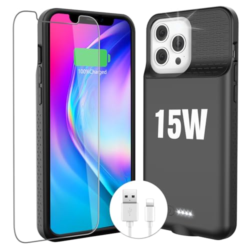 KKD Charging Case for iPhone 12 Pro Max,15W Fast Charging Real 8000mAh Smart Battery Charger Case with TPU Anti-Slip Design and Anti-Abrasion Flocking for iPhone 12 Pro Max Black