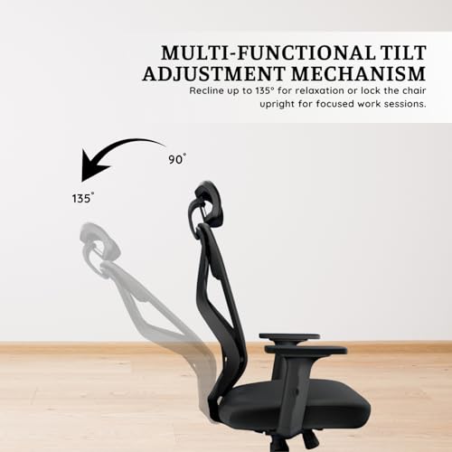 Image of activa Hector Ergonomic Office Chair | Mesh Computer Chair with 2D Armrest | Adjustable Headrest & Lumbar Support | Executive Revolving Desk Chair for Workspace /Computer Desk (Black, High Back)