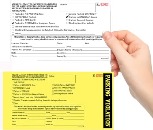2 Part Parking Violation Ticket Carbonless Number Vehicle Illegally Parked Window Tag 8.5 x 4 inch Tow Warning Notice Parking Violation Ticket Pack of 50