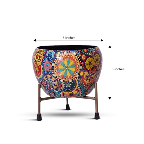 Image of CINAGRO Opulent Designer Planter-Flower Pot-Container with Iron Stand for Home & Garden Decor (2 Pot & 2 Stands, Golden Stand)