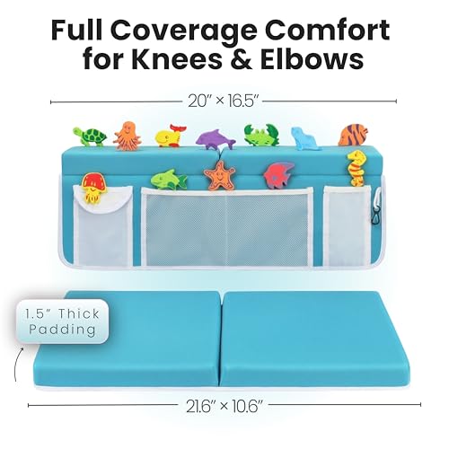 Image of Supa Ant Bath Kneeler -8 Suction Cups & 1.5 inch Padding.Certified Non Toxic Bath Kneeling Pad for Bath Tub & 5 Bath Organizer. Fast Dry Baby Bath Kneeler and Elbow Rest Pad Set Blue