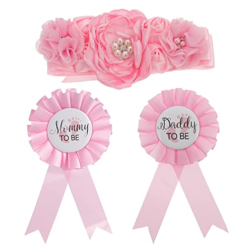 iplusmile Conjunto de Cinturón Abdominal para Embarazadas y Broches de Maternidad en Chiffon Rosa, Agradable y Cómodo para Sesiones de Fotografía de Maternidad
