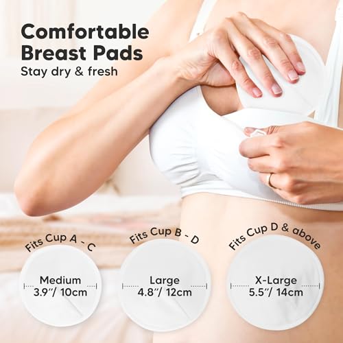 Image of Organic Nursing Pads - 8 Washable Breast Pads for Breastfeeding, Wash Bag, Viscose Derived from Bamboo Reusable Nipple Covers for Breastfeeding Essentials, Soft & Absorbent(Bare Beige, M 4.6 inch)