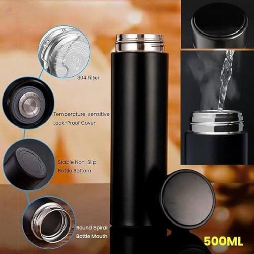 Image of Travel Water Bottle Stainless Steel Portable Leak Proof Metal Bottle for Office, School, Gym & Outdoor Use | Premium 304 Steel | Slim Lightweight Design (TD-Black, 500 ml)