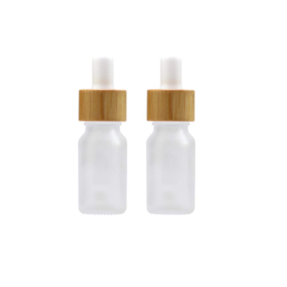 Frosted Glass Dropper Bottles With Bamboo Lids 2 Pcs Mini Sample Bottles Essential Oil Dropper Bottles Perfume Vials Cosmetic Aromatherapy Bottles With Glass Eye Dropper (10ml (1/3 oz))