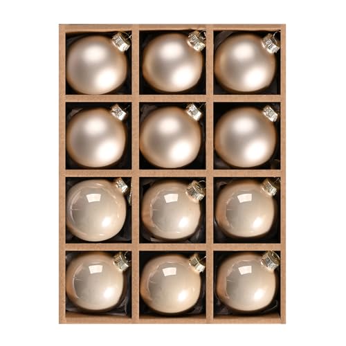 DN DECONATION Weihnachtskugeln Set, 12-teilig - Champagner Glaskugeln...