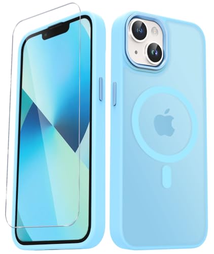 Image of YENAPOON for iPhone 15 Plus Case, Matte Magnetic Phone Case, Light Blue | Fit for Magsafe, Screen Protector Included, Translucent Frosted Slim Shockproof Protective Cover