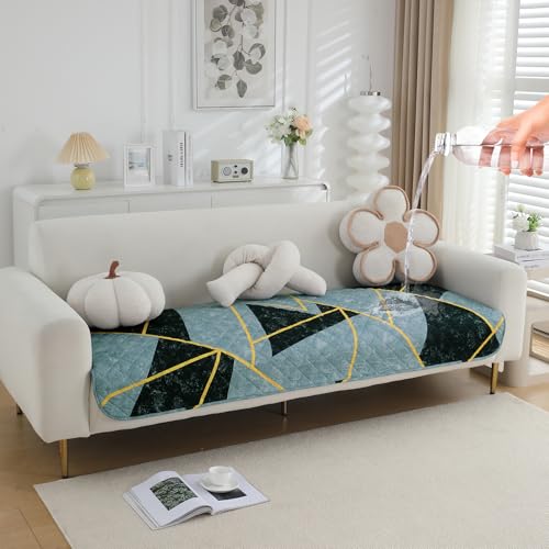 Image of HOKIPO 'Elira Series' Polyester Blend Digitally Printed Water Repellent + Waterproof Sofa Seat Mat for 1 Seater Sofa - Multicolor Abstract Geometry (AR-5241-C10*1)