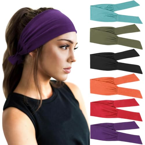 Image of DRESHOW 6 PCS Adjustable Headbands for Women Knotted Headbands Elastic Non-Slip Fashion Hair Bands for Workout Sports Running Yoga