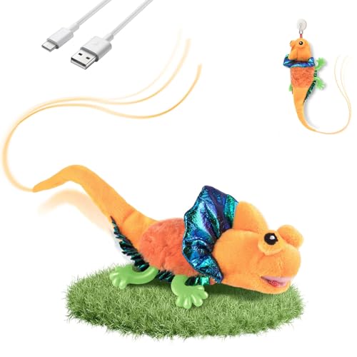 Migipaws Cat Toys, Touch Activated Flapping Chirping Lizard Kitten Toy with Catnip for Indoor Cats Kicker, Rechargeable (Orange)