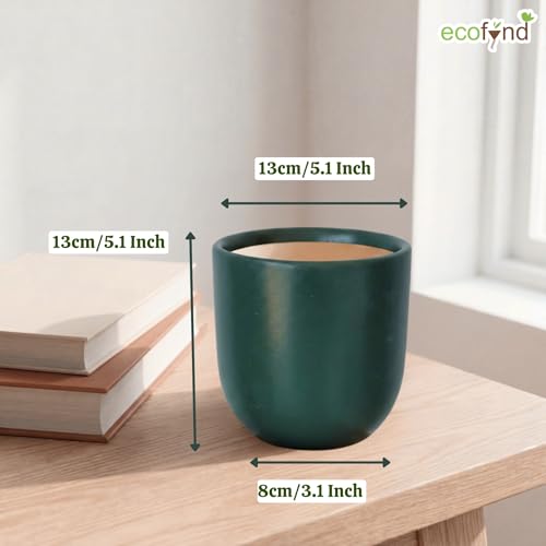 Image of ecofynd 5 Inch Ceramic Plant Pots with Drainage Hole, Modern Decorative Clay Flower Pots for Indoor Plants, Home Garden Decor for Living Room, Bedroom & Interior Spaces (CPOT041-DGN)