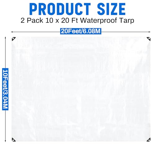 Image of 2 Pack White Tarps 10 x 20 ft, 5.5 Mil Heavy Duty Waterproof Tarp, Multipurpose Shade Tarp for Patio, Swimming Pools, Boats, Camping, Courtyards, Sun Shade & Outdoor Protection Cover