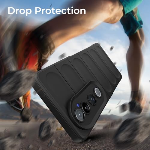 Image of A rtistque Back Cover Case for Vivo V40 / V40 Pro / T3 Ultra 5G | with Inner Fabric | Stylish AirBag Case | Liquid Stripe Silicone | Camera Protection | Anti Slip Grip | Back Cover - Black