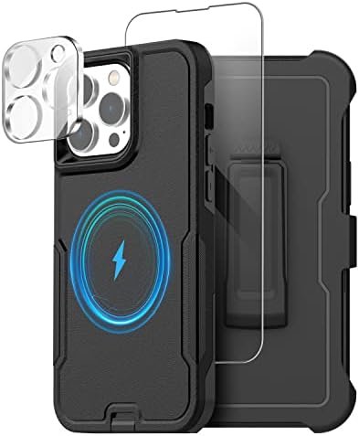 AICase for iPhone 14 Pro Max Belt Clip Case with Glass Screen Protector+Camera Lens,[Compatible MagSafe] Heavy Duty Drop Protection Full Body Rugged Shockproof Military Protective Tough Durable Cover