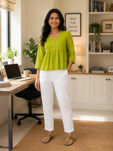Image of DIGITAL SHOPEE Women Regular Fit Elastic Waist Full Length Cotton Formal Trouser for Casual Wear, Office Wear