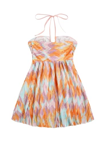 Image of SOLY HUX Women's Tie Dye Cami Dress Halter Backless Sleeveless A Line Short Summer Dresses Sundress