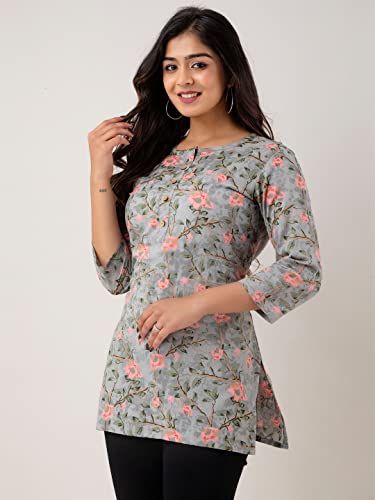 FERANOID Women Cotton Printed Straight Short Kurti