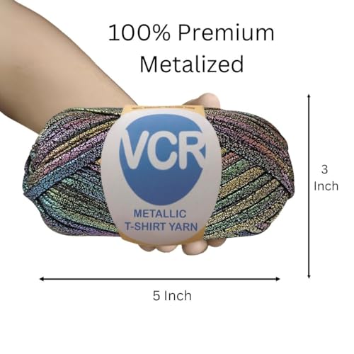 Image of VCR Shine Multi Green Metallic T-Shirt Yarn, 100 Grams, 100% Metallized Craft Yarn, Pack of 1 Yarn, Suitable for Handbags, Tote Bags and Sling Bags