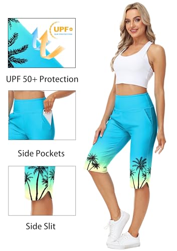 Image of AOBUTE Womens Swim Capris Pant Sun Protection High Waisted Swimming Leggings with Pockets (No Lining)