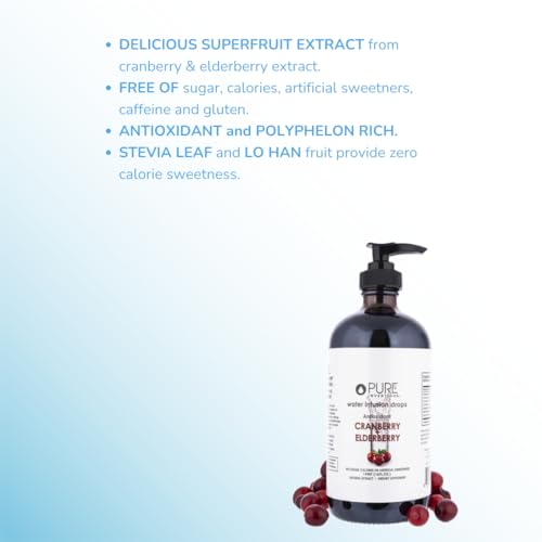 Image of Pure Inventions Water Enhancer Drops - Refreshing and Delicious - Antioxidants, Electrolytes - No Sugar, Calories, or Artificial Sweeteners - Cranberry Elderberry (16oz)