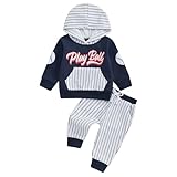 Baby Boy Winter Clothes Infant Hoodie Set Long Sleeve Fall Sweatshirts with Pants Toddler Baseball Outfit (Blue baseball, 3-6 Months)