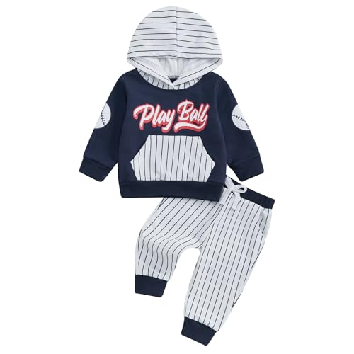 Baby Boy Clothes Infant Hoodie Set Long Sleeve Sweatshirts with Elastic Pants 2Pcs Toddler Fall Winter Outfit (Blue baseball, 3-6 Months)