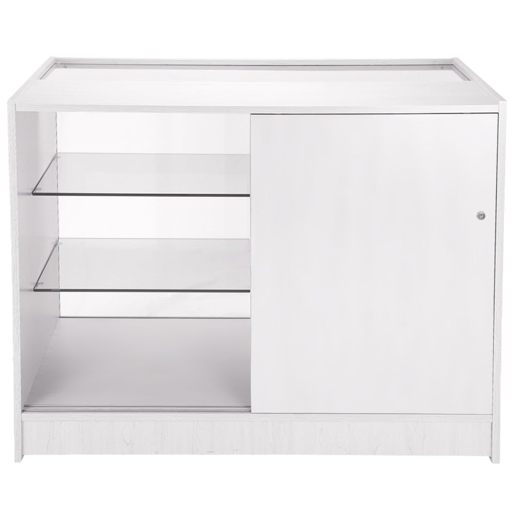Banco Vendita K1200 con Vetrina in Vetro e Serratura | Bancone Espositivo Sicuro ed Elegante per Negozi | 3 Livelli di Esposizione con Ripiani Rimovibili | L120 x P60 x H90 cm | Facile da Montare