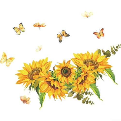 HomeVortex Calcomanías de pared de mariposa de girasol, calcomanías de vinilo grandes de PVC para sala de estar, dormitorio, cocina, oficina, decoración para aplicar quitar, 50 x 61 cm