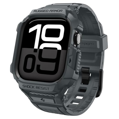 Image of Spigen Rugged Armor Pro 2 for Apple Watch Series 11 42mm Case with Strap Band, Series 10 42mm Protective TPU Cover with Strap - Matte Black