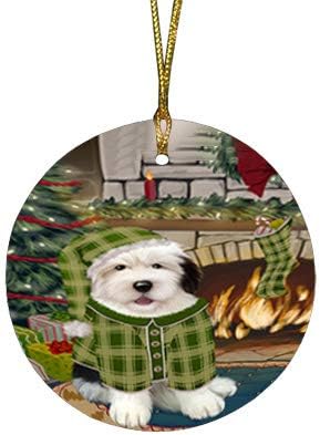 Have a Holly Jolly Old English Sheepdog Round Flat Ornament - Pet Decorative Hanging Ornaments for Christmas X-mas Tree Decorations - 2.75" Round Ceramic Christmas Ornament POR1432