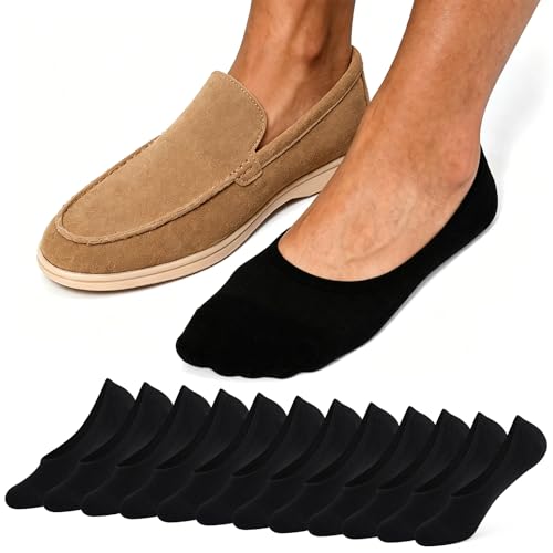 ZhiNuSi Mens No Show Socks for Loafers Sneakers Low Cut Invisible Cotton Socks Non Slip Casual Liner Footies Solid Black 6 Pairs Size 10-13