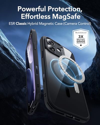 Image of ESR for iPhone 17 Case, Camera Control Cover, Compatible with MagSafe, Shockproof Military-Grade Protection, Magnetic Phone Case for iPhone 17, Classic Hybrid Case, Clear Black