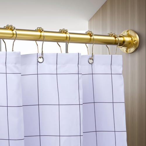 Image of BRIOFOX Industrial Shower Curtain Rod - 2-in-1 Design Tension Curtain Rod - Rustproof Non-Slip 54 to 90 Inch Metal Steel, Light Gold Window Curtain Rod