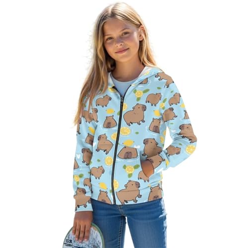Girls Hoodies Cute Graphic Zip Up Loose Fit Sweatshirts with Pocket for Teen Girls Casual Fall Clothes