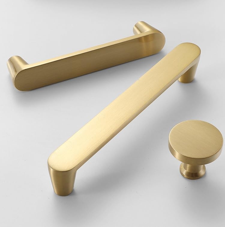 キッチンキャビネットハードウェア キャビネットハンドル 2個パック 純銅製キッチンキャビネットハンドル ゴールド モダン真鍮引き出し