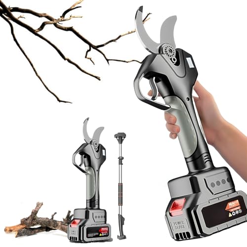 Glowdora Tijeras De Podar Eléctricas, Tijeras De Podar Portátiles Inalámbricas con Pértiga De Extensión De 2,15 M, Motor Sin Escobillas, Diámetro De Corte 50 Mm, Adecuadas para Arbustos Y Huertos.
