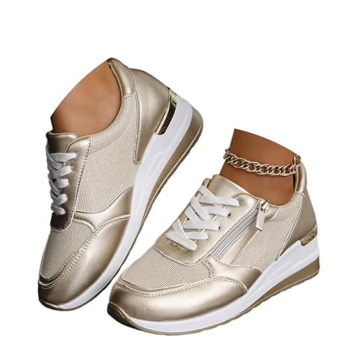Baskets compensées pour femme - Chaussures à lacets confortables et classiques - Chaussures tendance à talon compensé - Baskets décontractées avec fermeture...