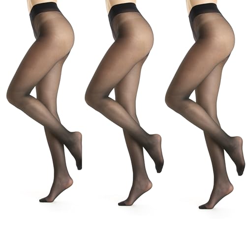Gi&Gi Collants femme 20 den, collants pour femme voile, avec corps tout nu, N,1270, Noir 3 paires, L