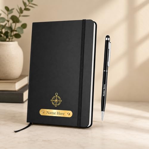 Image of Personalized A5 Leather Diary with Premium Pen | Custom Name Engraved Notebook Gift Set | 180 Pages Journal for Office, Students & Gifting | Elegant Business & Corporate Gift (Black)