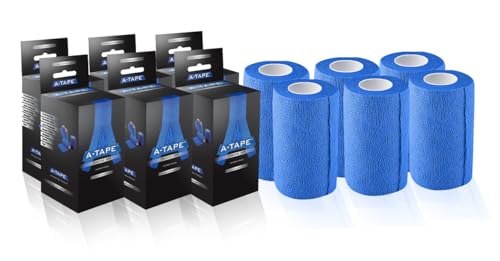 Image of A-Tape Breathable Self Adhesive Cohesive Bandage for Humans & Pets (Dogs, Cats, Birds) -Sports, Wrap, Athletic, Non Woven First Aid Medical, Wrist, Swelling (10 cm X 4.5 mtr) (Pack Of 6, Blue)