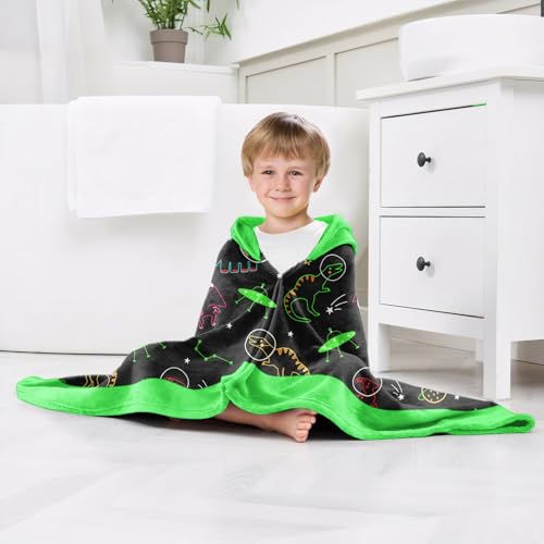 Image of Dinosaur Boys Beach Towel with Hoodie for Kids Toddlers Age 4-8,Dino Blue Bath Towels Shower Wrap for Boys, Hooded Poncho Beach Blanket for Pool Swimming Cute Wearable Bath Towel for Child