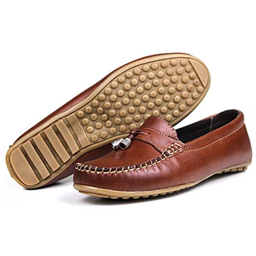 Mocassim Casual Feminino Confort Couro Detalhes Metal cor:Marrom;Tamanho:37