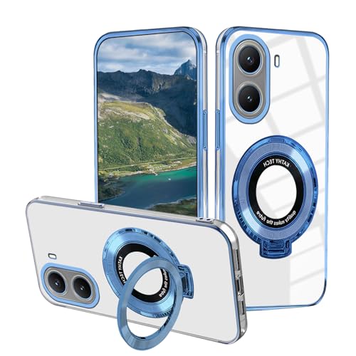 Coque Poco X7 Pro transparente avec anneau magnétique intégré et contours bleus