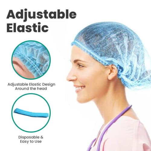 Image of KAUSTA 100 Pcs Disposable Bouffant Caps - Non-Woven Hair Nets for Food Service, Labs, Hospitals, & Salons Blue Disposable Hair Covers for Food Service, Laboratories, Hospitals, Clinics, Salons & Clean Rooms