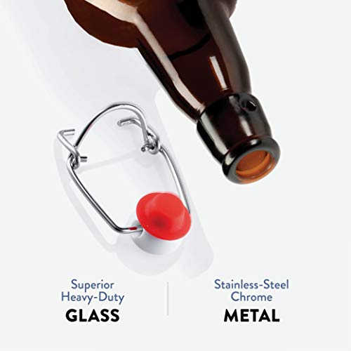 Amber Glass Swing Top Beer Bottles - 16-Ounce (6-Pack) Grolsch Bottles, With Flip-Top Airtight Lid, For Carbonated Drinks, Kombucha, 2Nd Fermentation, Water Kefir, Uv-Protection Brewing Bottle. #TOP4