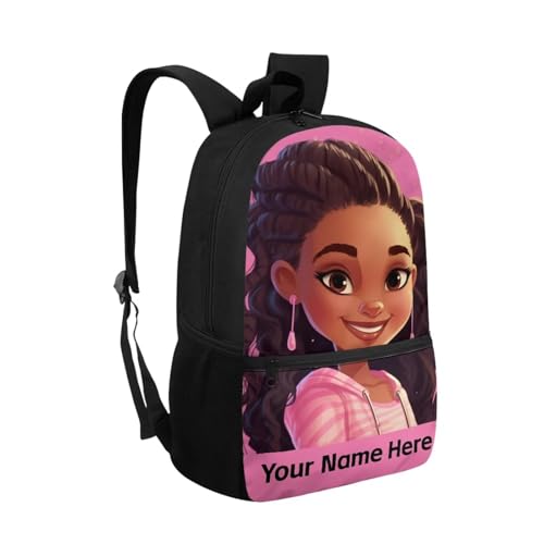 Custom Name African Girls Backpack 10-12 Years Old Afro Bookbag Personalized School Bag for Kids Age 8-10 Black Schoolbag Elementary Middle Student Book Bags With Water Bottle Holder2