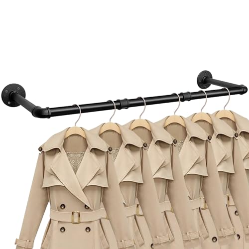 Jeasor Industrial Iron Pipe Clothes Hanging Bar DIY Wall-Mounted Garment Rack Heavy Duty Clothing Rack for Bedroom, Laundry Room, Closet Storage (Black 40 inch)