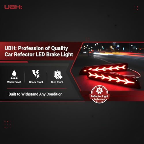 Image of Car Reflector LED Brake Light with 6 Arrow Design - Smoke Glass Rear Bumper Back DRL with Wiring | Waterproof, Shockproof & Dustproof (SMOKE GLASS) red light